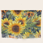 Festive, Sunflower, Yellow and Green on Navy Blue, Floral Prints Wall Hanging Gallery Image 1