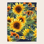 Festive, Sunflower, Yellow and Green on Navy Blue, Floral Prints Poster Gallery Image 4