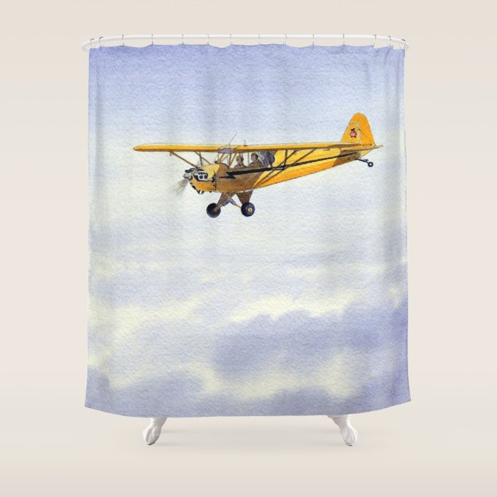 J-3 Piper Cub Aircraft Shower Curtain Gallery Image 1