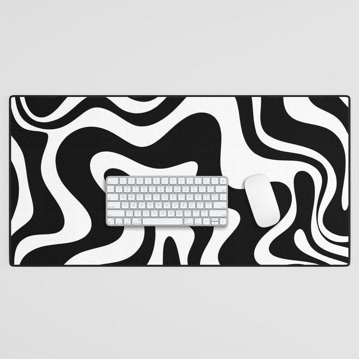 Liquid Swirl Abstract Pattern in Black and White Desk Mat Gallery Image 1