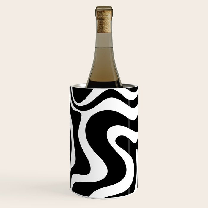 Liquid Swirl Abstract Pattern in Black and White Wine Chiller Gallery Image 2