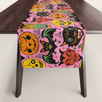 Retro Halloween in Pink - Skull Black Cat Devil Pumpkin Bat Owl Motifs Table Runner Gallery Image 1