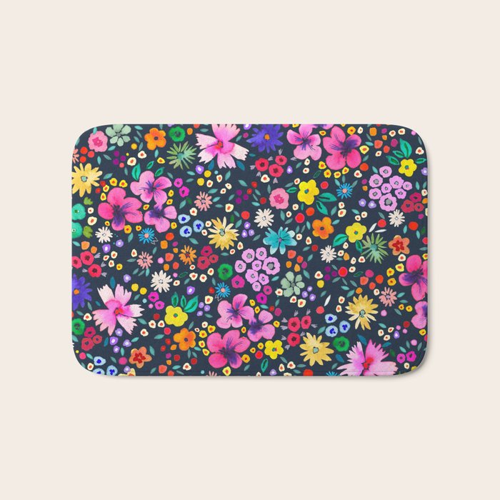 Millefleurs Spring Little Flowers Folky Navy Bath Mat Gallery Image 1