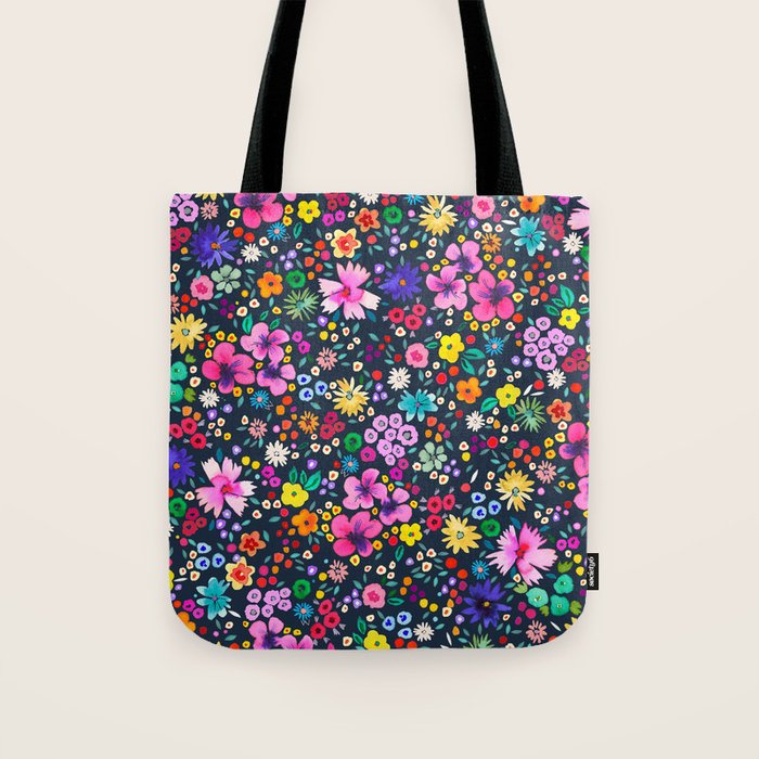 Millefleurs Spring Little Flowers Folky Navy Tote Bag Gallery Image 1