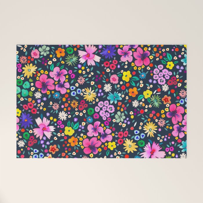 Millefleurs Spring Little Flowers Folky Navy Welcome Mat Gallery Image 1
