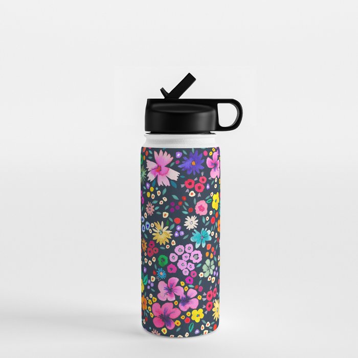 Millefleurs Spring Little Flowers Folky Navy Water Bottle Gallery Image 1