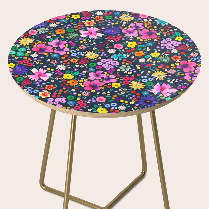 Millefleurs Spring Little Flowers Folky Navy Side Table Gallery Image 2
