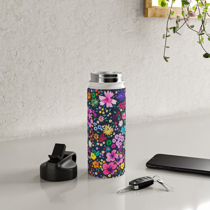 Millefleurs Spring Little Flowers Folky Navy Water Bottle Gallery Image 4