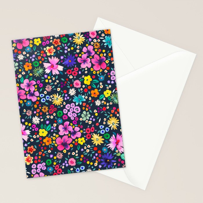 Millefleurs Spring Little Flowers Folky Navy Stationery Card Gallery Image 2