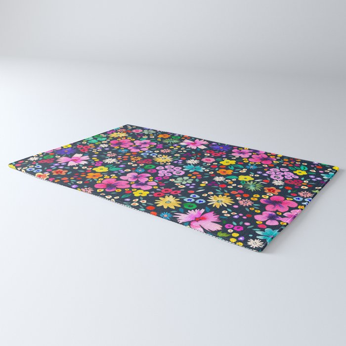 Millefleurs Spring Little Flowers Folky Navy Rug Gallery Image 3