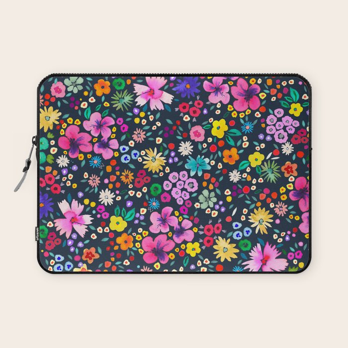 Millefleurs Spring Little Flowers Folky Navy Laptop Sleeve Gallery Image 1