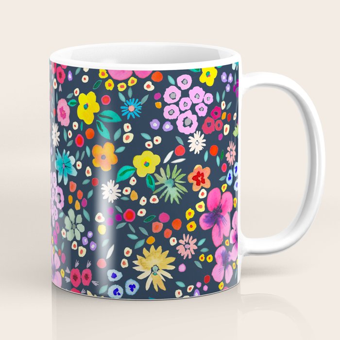 Millefleurs Spring Little Flowers Folky Navy Coffee Mug Gallery Image 1