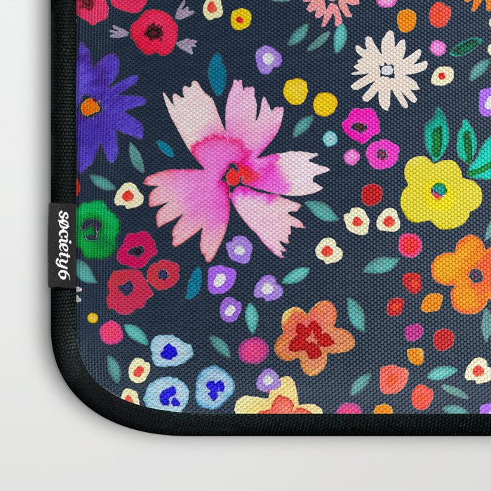 Millefleurs Spring Little Flowers Folky Navy Laptop Sleeve Gallery Image 3
