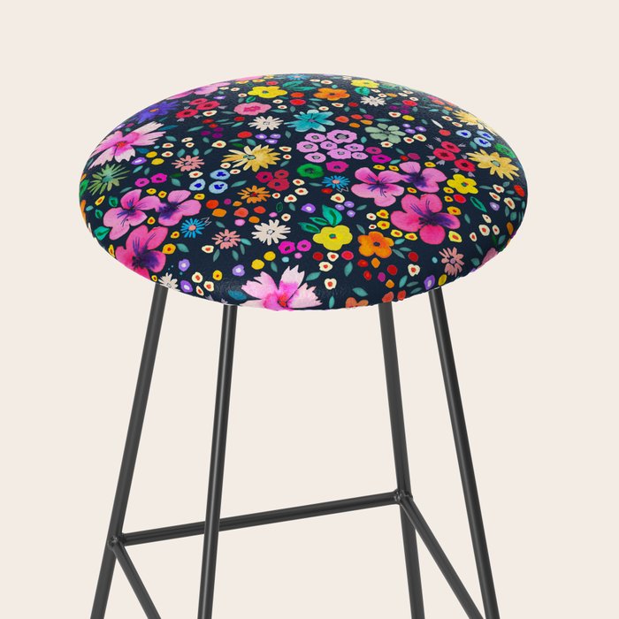 Millefleurs Spring Little Flowers Folky Navy Stool Gallery Image 2
