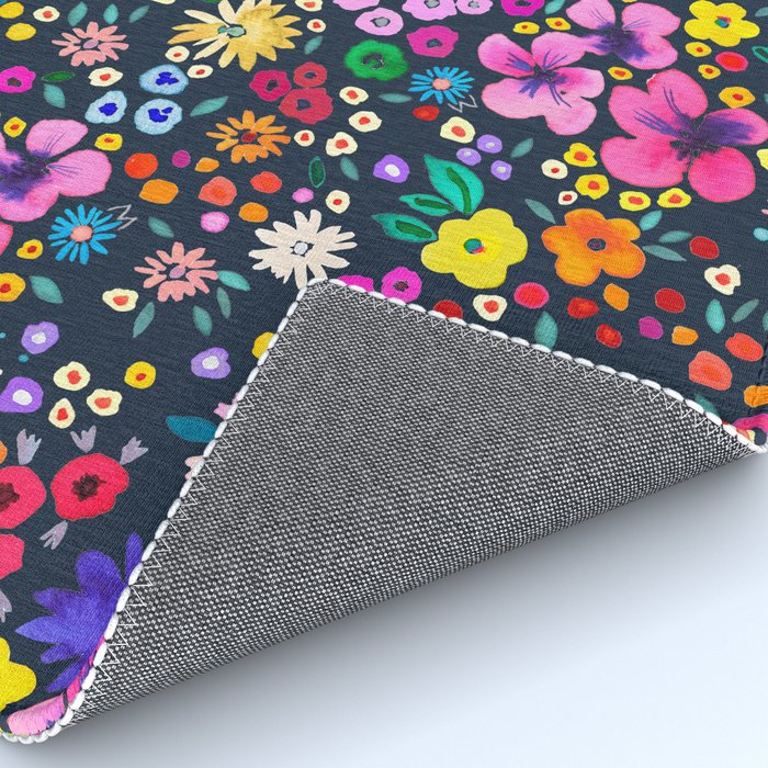 Millefleurs Spring Little Flowers Folky Navy Rug Gallery Image 4