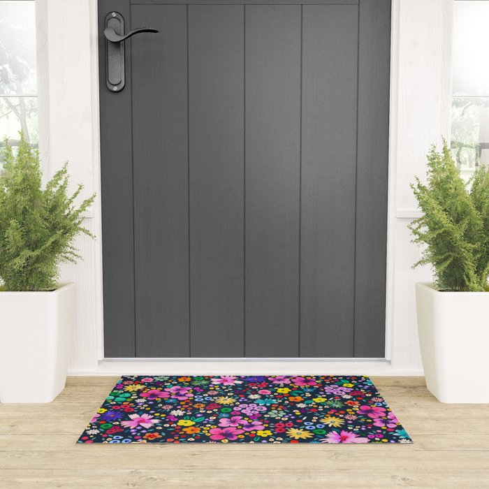 Millefleurs Spring Little Flowers Folky Navy Welcome Mat Gallery Image 3