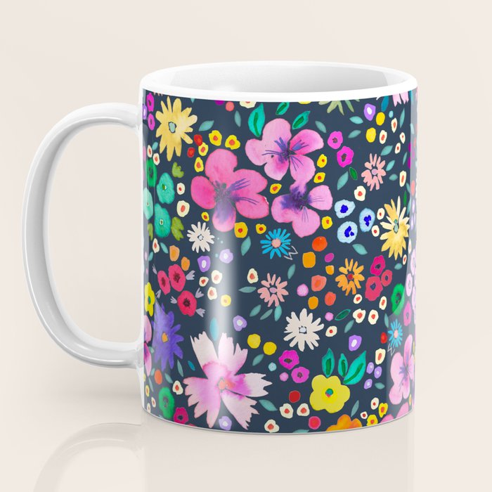 Millefleurs Spring Little Flowers Folky Navy Coffee Mug Gallery Image 3