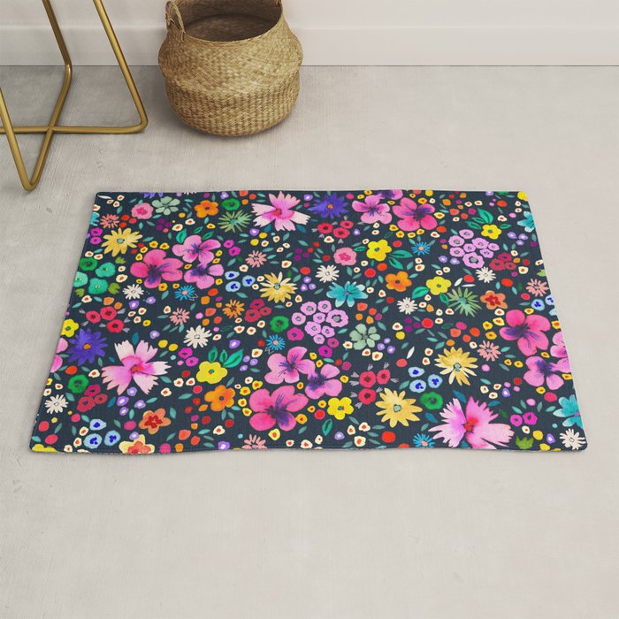 Millefleurs Spring Little Flowers Folky Navy Rug Gallery Image 1