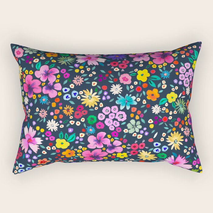 Millefleurs Spring Little Flowers Folky Navy Rectangular Pillow Gallery Image 1