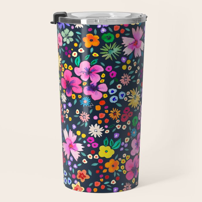 Millefleurs Spring Little Flowers Folky Navy Travel Mug Gallery Image 3