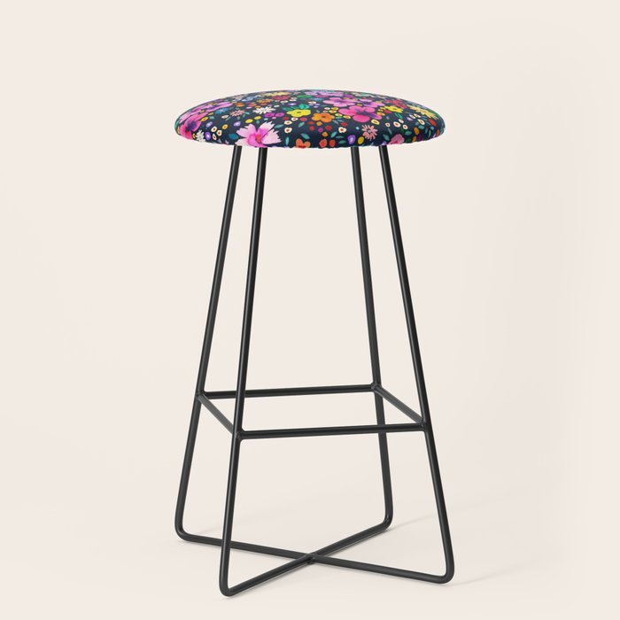 Millefleurs Spring Little Flowers Folky Navy Stool Gallery Image 1