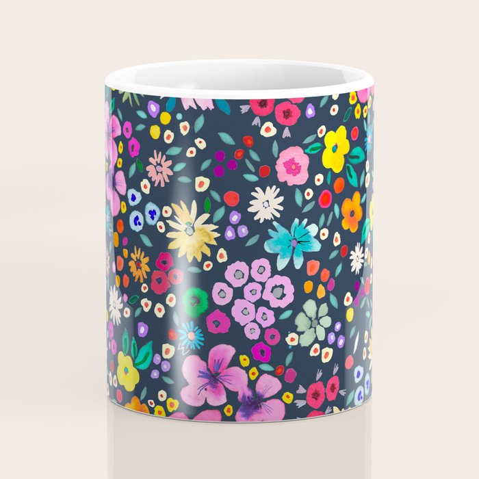 Millefleurs Spring Little Flowers Folky Navy Coffee Mug Gallery Image 4