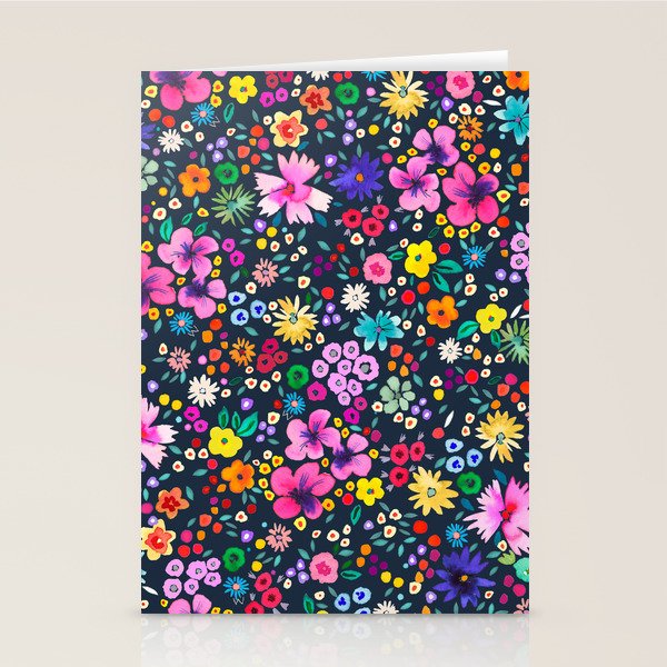 Millefleurs Spring Little Flowers Folky Navy Stationery Card Gallery Image 1