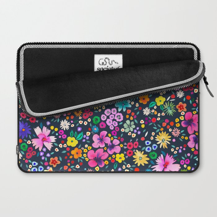 Millefleurs Spring Little Flowers Folky Navy Laptop Sleeve Gallery Image 2