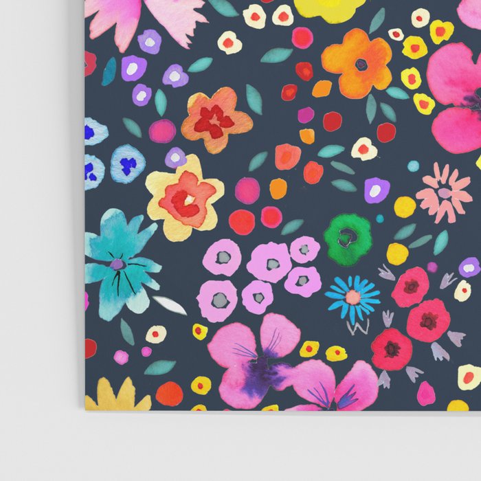Millefleurs Spring Little Flowers Folky Navy Poster Gallery Image 3
