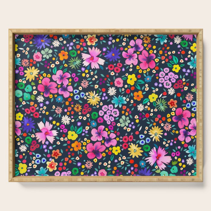 Millefleurs Spring Little Flowers Folky Navy Serving Tray Gallery Image 1