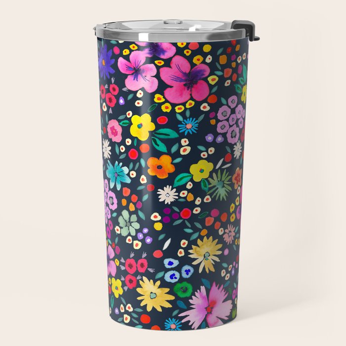 Millefleurs Spring Little Flowers Folky Navy Travel Mug Gallery Image 2