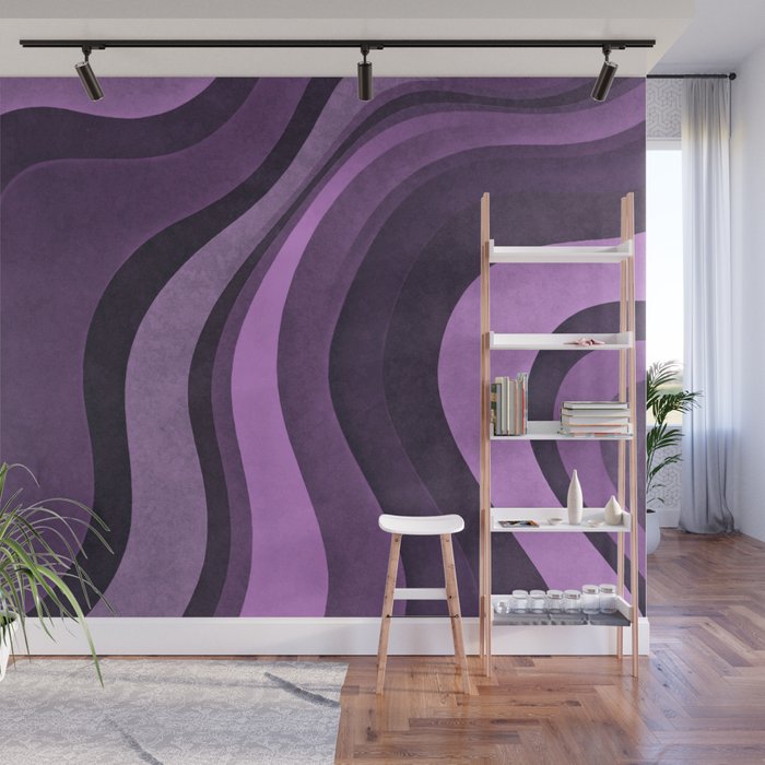Wavy Watercolor Groovy Purple Shapes Wall Mural Gallery Image 1