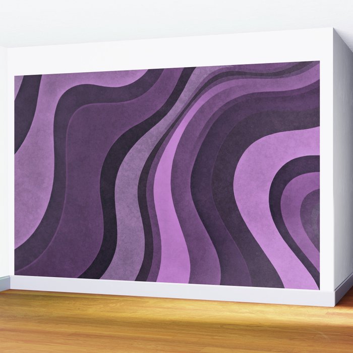 Wavy Watercolor Groovy Purple Shapes Wall Mural Gallery Image 2