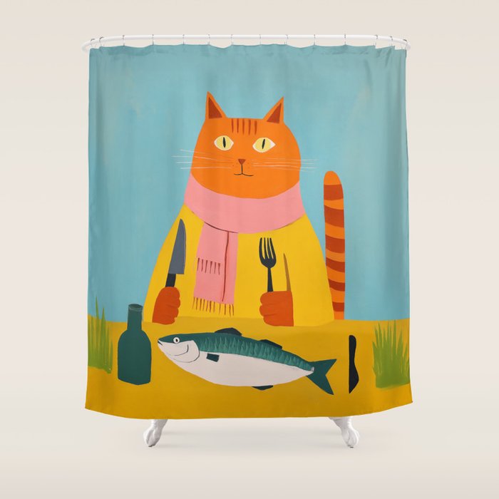 Hungry Cats Fish Feast Shower Curtain Gallery Image 1