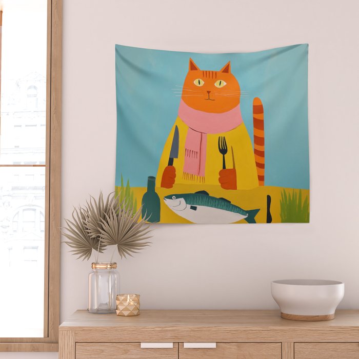 Hungry Cats Fish Feast Wall Tapestry Gallery Image 2