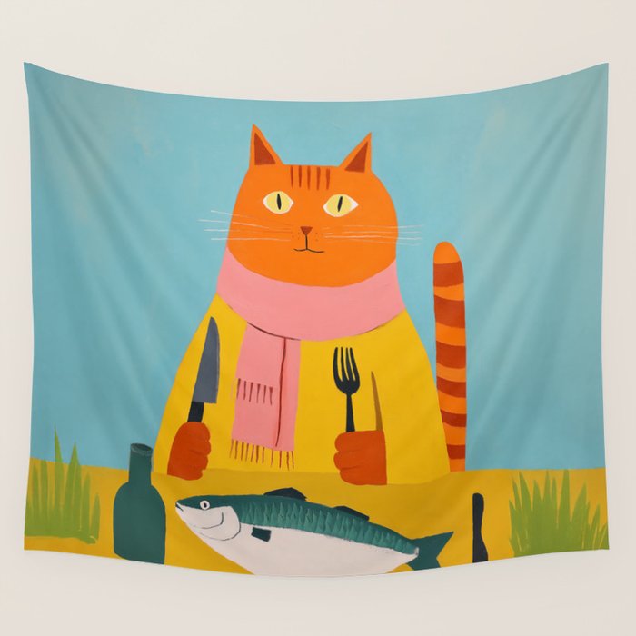 Hungry Cats Fish Feast Wall Tapestry Gallery Image 1