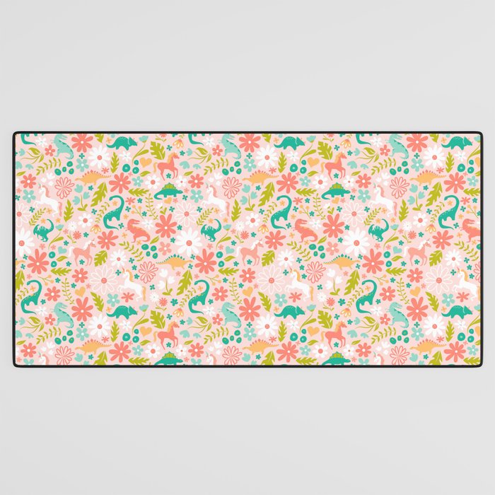 Dinosaurs + Unicorns in Pink + Teal Desk Mat Gallery Image 3