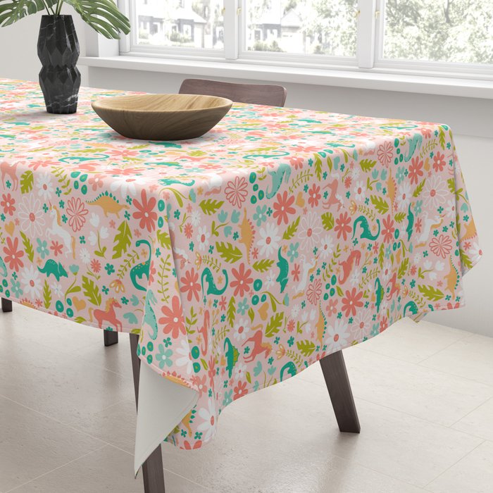 Dinosaurs + Unicorns in Pink + Teal Tablecloth Gallery Image 3
