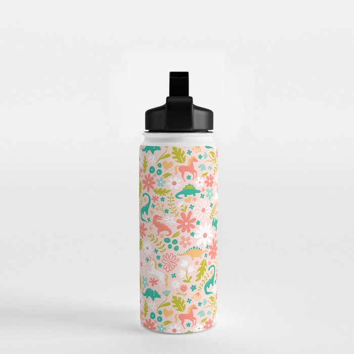 Dinosaurs + Unicorns in Pink + Teal Water Bottle Gallery Image 2