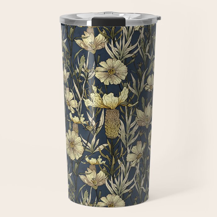 Midnight blue hand-drawn vintage garden  Travel Mug Gallery Image 1