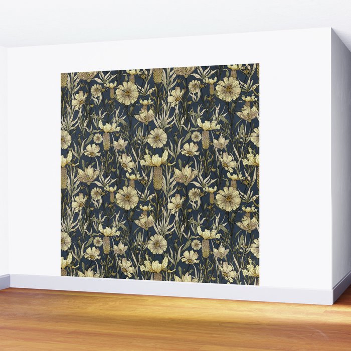 Midnight blue hand-drawn vintage garden  Wall Mural Gallery Image 2