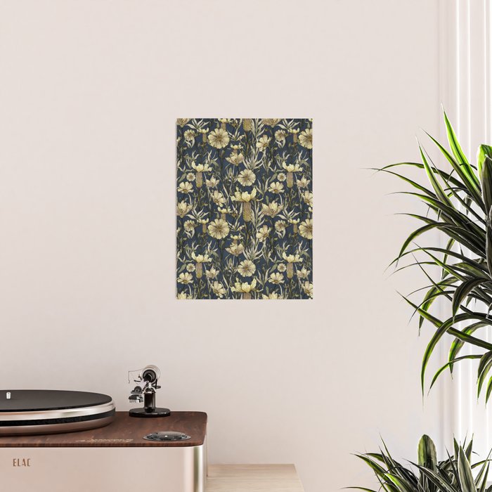 Midnight blue hand-drawn vintage garden  Poster Gallery Image 2