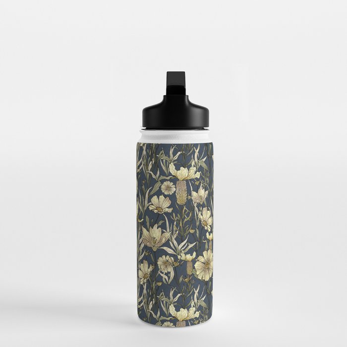 Midnight blue hand-drawn vintage garden  Water Bottle Gallery Image 3