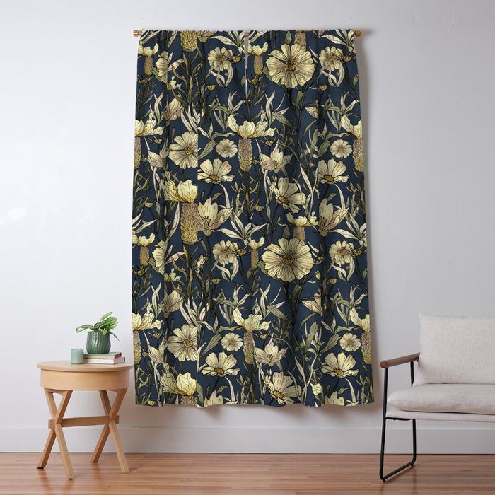 Midnight blue hand-drawn vintage garden  Window Curtain Gallery Image 5