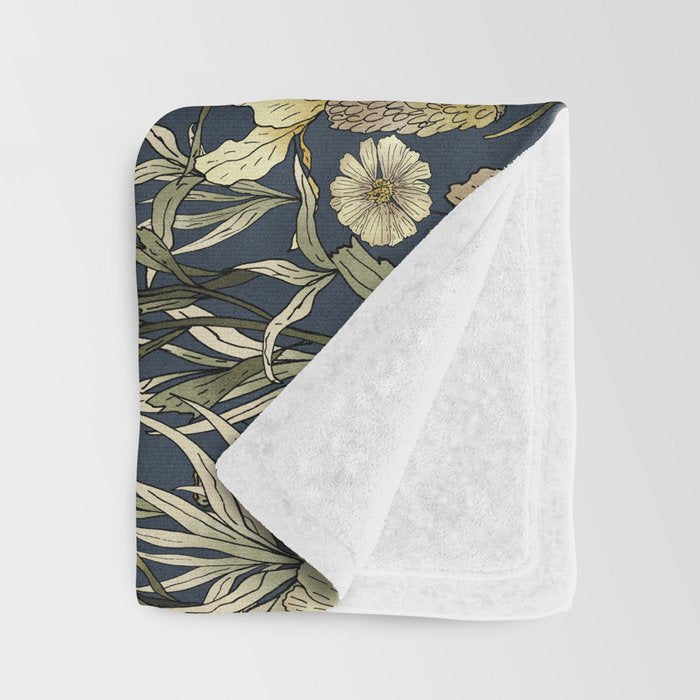 Midnight blue hand-drawn vintage garden  Throw Blanket Gallery Image 3
