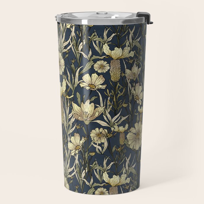Midnight blue hand-drawn vintage garden  Travel Mug Gallery Image 2