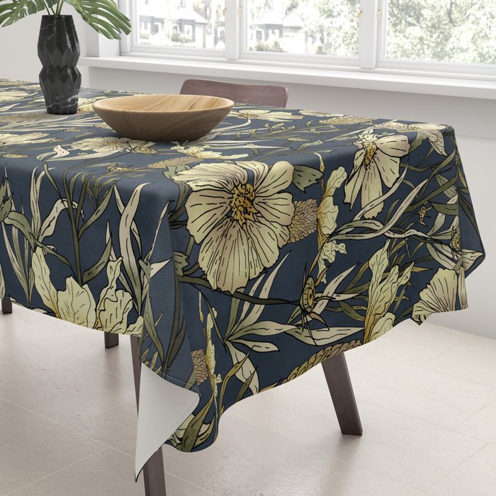 Midnight blue hand-drawn vintage garden  Tablecloth Gallery Image 3