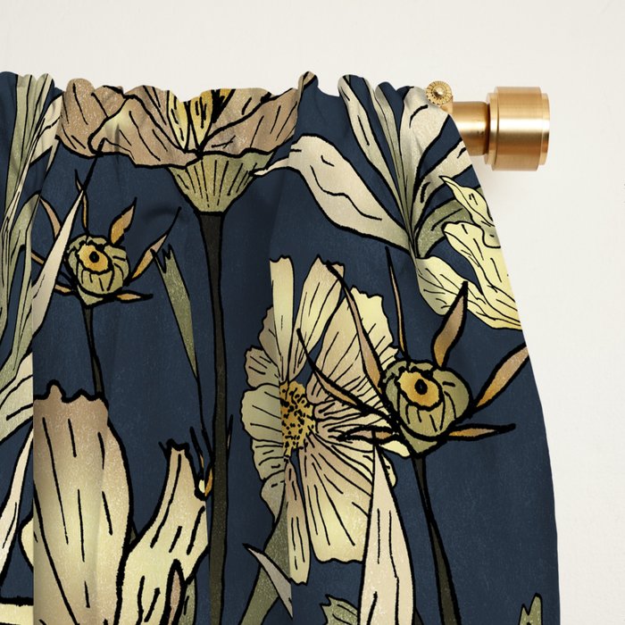 Midnight blue hand-drawn vintage garden  Window Curtain Gallery Image 2