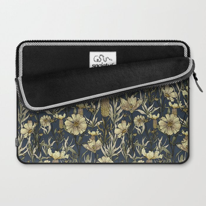 Midnight blue hand-drawn vintage garden  Laptop Sleeve Gallery Image 2