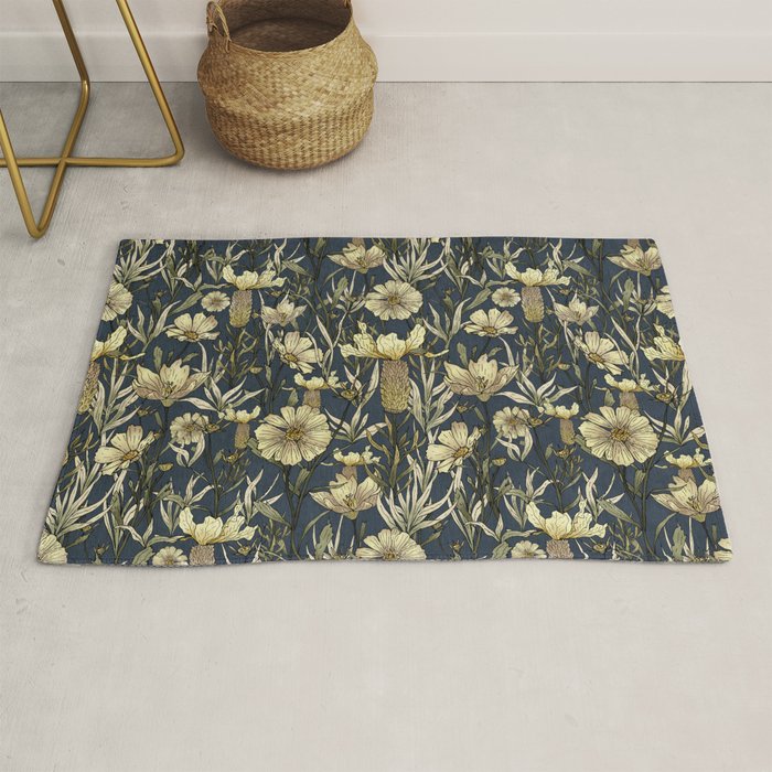 Midnight blue hand-drawn vintage garden  Rug Gallery Image 1